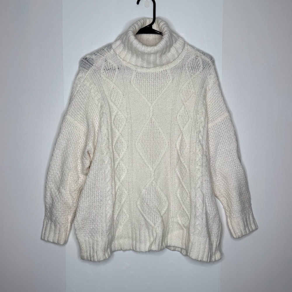 Aerie white chunky knit turtleneck pullover sweater size extra small